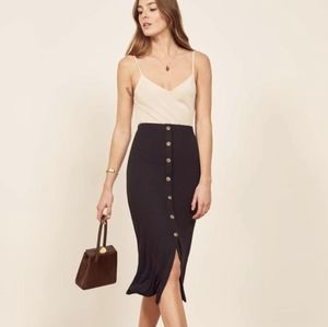 Reformation black button down skirt